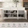 Modern 205 - 270 cm Extendable Marble Pattern Kitchen Island with Doors & Drawers, White – Lsland Top