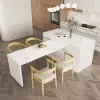 Modern 205 - 270 cm Extendable Marble Pattern Kitchen Island with Doors & Drawers, White – Lsland Top