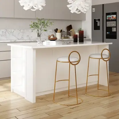 Picture of Modern 180 cm Sintered Stone Kitchen Island with Drawers & Cabinets, White