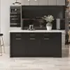 Modern 180 cm Sintered Stone Kitchen Island with Drawers & Cabinets, White & Black