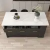 Modern 180 cm Sintered Stone Kitchen Island with Drawers & Cabinets, White & Black