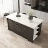 Modern 180 cm Sintered Stone Kitchen Island with Drawers & Cabinets, White & Black