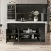 Modern 180 cm Sintered Stone Kitchen Island with Drawers & Cabinets, White & Black