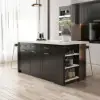 Modern 180 cm Sintered Stone Kitchen Island with Drawers & Cabinets, White & Black
