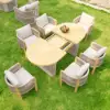 Costra 7-Piece Outdoor Rope Weave & Aluminum Extendable Dining Set with 6 Chairs in Ivory