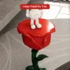 Modern Small End Table Red Resin Rose Sculpture Cute Pedestal Side Table with Tray