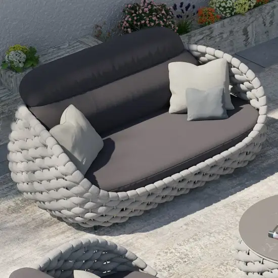 Picture of Cocaro 3 Seater Woven Outdoor Sofa Patio Couch in Gray Cushion & Pillow Included
