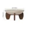 Curva 30" Round Concrete-Look Fiberglass Coffee Table with Wood Legs – Beige – Walnut – 76cm – Small Accent