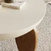 Curva 30" Round Concrete-Look Fiberglass Coffee Table with Wood Legs – Beige – Walnut – 76cm – Small Accent