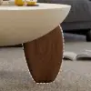 Curva 30" Round Concrete-Look Fiberglass Coffee Table with Wood Legs – Beige – Walnut – 76cm – Small Accent