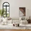 Curva 30" Round Concrete-Look Fiberglass Coffee Table with Wood Legs – Beige – Walnut – 76cm – Small Accent