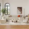 Curva 30" Round Concrete-Look Fiberglass Coffee Table with Wood Legs – Beige – Walnut – 76cm – Small Accent
