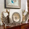 3PCS Vintage Gold Figure Statue Sculpture Set Romantic Shell Dancer Desktop Decor