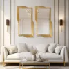 Modern Gold Metal Geometric Wall Decorative Mirror Entrance Rectangular Dressing Mirror
