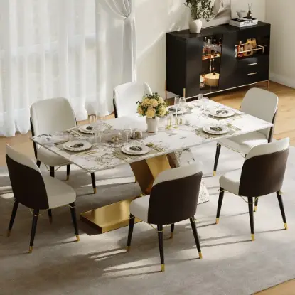 Picture of Modern 1800mm Rectangle Sintered Stone Dining Table with 6 Chairs in Gold – 7 – AUD-H0951