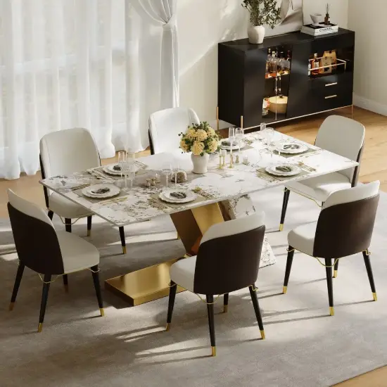 Modern 1800mm Rectangle Sintered Stone Dining Table with 6 Chairs in Gold – 7 – AUD-H0951