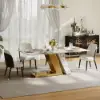 Modern 1800mm Rectangle Sintered Stone Dining Table with 6 Chairs in Gold – 7 – AUD-H0951