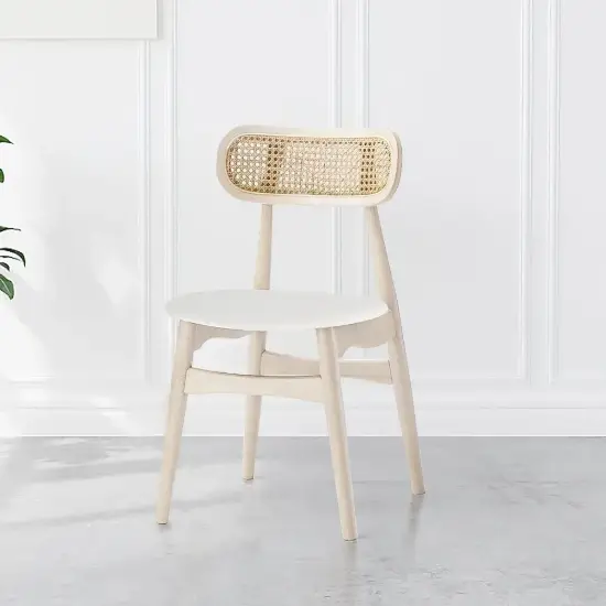 Japandi Bleached Wood PU Leather Upholstered Dining Chair with Wooden Legs, 2 Pieces
