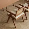 Archic Walnut Wood Dining Chair with Rattan Upholstery, 2 Pieces
