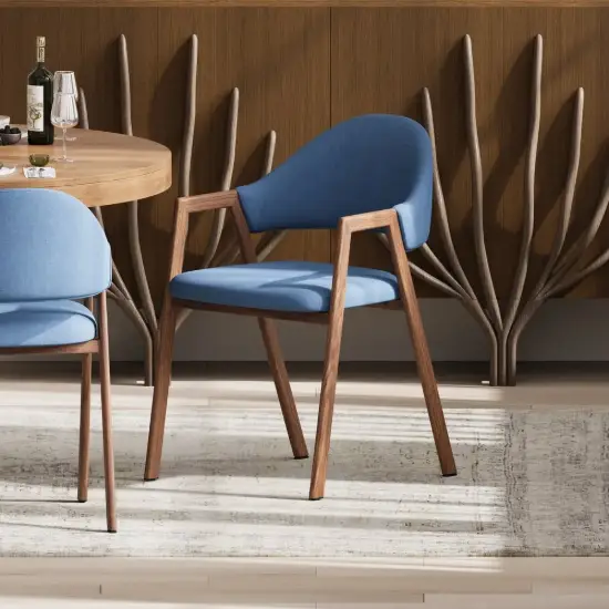 Modern Blue Linen Dining Chair with Upholstered, 4 Pieces