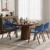 Modern Blue Linen Dining Chair with Upholstered, 4 Pieces