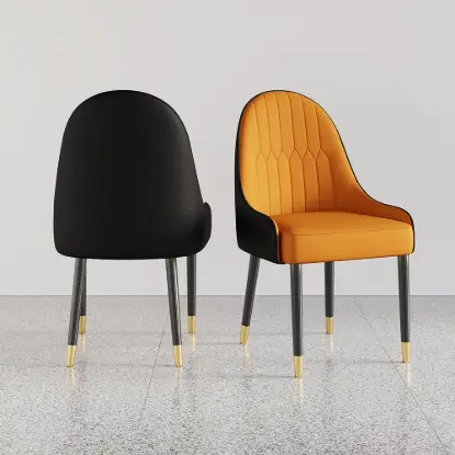 Picture of Darg Modern PU Leather 4-Piece Dining Chairs in Orange & Black with Metal Legs