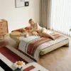 152 cm 2-Seater Cotton & Linen Pull-out Sofa Sofa with Rotating Tray