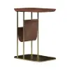 Modern 50 cm C-Shaped Walnut & Gold Rotating End Table with Magazine Rack