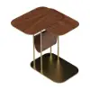Modern 50 cm C-Shaped Walnut & Gold Rotating End Table with Magazine Rack