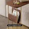 Modern 50 cm C-Shaped Walnut & Gold Rotating End Table with Magazine Rack