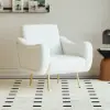 Modern White Boucle Accent Chair Armchair with Metal Leg in Gold