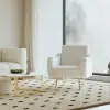 Modern White Boucle Accent Chair Armchair with Metal Leg in Gold