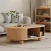 Stria 1200mm Modern Oval Natural Solid Wood Fluted Coffee Table with Storage – AUD-H0973