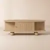 Stria 1200mm Modern Oval Natural Solid Wood Fluted Coffee Table with Storage – AUD-H0973
