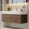 Modern 39" Walnut Floating Single Bathroom Vanity with Sintered Stone Top and Sink