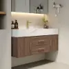 Modern 39" Walnut Floating Single Bathroom Vanity with Sintered Stone Top and Sink