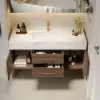 Modern 39" Walnut Floating Single Bathroom Vanity with Sintered Stone Top and Sink