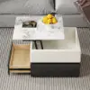 Modern Black & Khaki Lift Top Small Square Sintered Stone Coffee Table with Storage