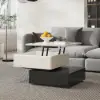 Modern Black & Khaki Lift Top Small Square Sintered Stone Coffee Table with Storage