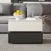 Modern Black & Khaki Lift Top Small Square Sintered Stone Coffee Table with Storage