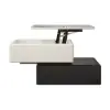 Modern Black & Khaki Lift Top Small Square Sintered Stone Coffee Table with Storage