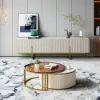 Grovyn 700mm-800mm Round Nesting Coffee Table Set with Sintered Stone Top – White