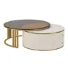 Grovyn 700mm-800mm Round Nesting Coffee Table Set with Sintered Stone Top – White