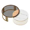 Grovyn 700mm-800mm Round Nesting Coffee Table Set with Sintered Stone Top – White