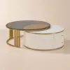 Grovyn 700mm-800mm Round Nesting Coffee Table Set with Sintered Stone Top – White