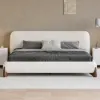 Curva Queen Boucle Upholstered Platform Bed with Natural Legs – 183cm