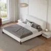 Curva Queen Boucle Upholstered Platform Bed with Natural Legs – 183cm