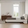 Curva Queen Boucle Upholstered Platform Bed with Natural Legs – 183cm
