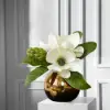 Picture of Fashionable Artificial Flowers in Vase Faux Magnolia Gold Glass Ball Vase Set