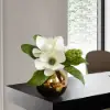 Picture of Fashionable Artificial Flowers in Vase Faux Magnolia Gold Glass Ball Vase Set